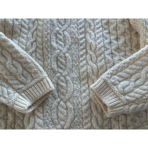 Aran Mor Ireland 100% Merino Wool Cream Cableknit Women's Sweater M - Picture 4 of 6